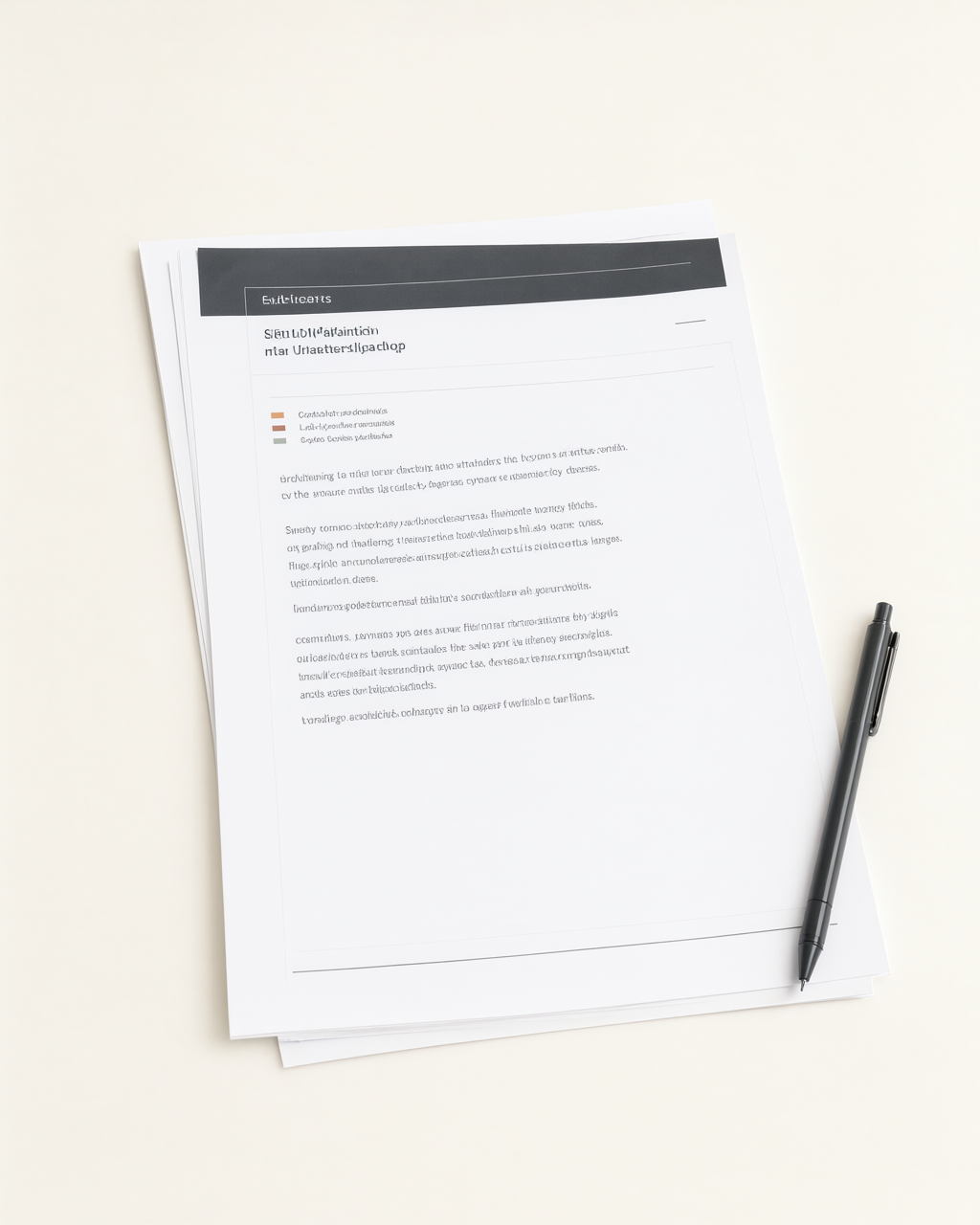 Illustrative client-ready website security audit report: a clean printed document with a charcoal masthead, a muted severity legend and a slim pen on an ivory desk